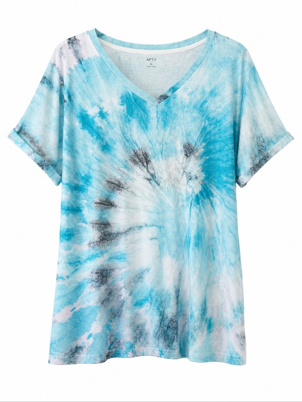 Pixie Lady Tie Dye Roll Cuff V-Neck Short Sleeve Tee Size 1X